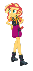 Size: 1900x4074 | Tagged: safe, artist:gmaplay, imported from derpibooru, sunset shimmer, human, costume conundrum, costume conundrum: sunset shimmer, equestria girls, equestria girls series, spoiler:eqg series (season 2), clothes, hand on hip, jacket, leather, leather jacket, looking to the left, simple background, skirt, smiling, solo, transparent background