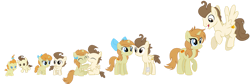 Size: 1541x518 | Tagged: safe, artist:ridingonrainbows, imported from derpibooru, pound cake, pumpkin cake, pegasus, pony, unicorn, 2018, 5-year-old, age progression, alternate cutie mark, alternate hairstyle, baby, baby pony, bandage, base used, blank flank, bow, cake twins, colt, female, filly, foal, hair bow, male, mare, older, older pound cake, older pumpkin cake, siblings, simple background, stallion, teenager, transparent background, twins