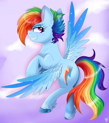 Size: 3801x4300 | Tagged: safe, artist:galaxy swirl, imported from derpibooru, rainbow dash, pegasus, pony, alternate hairstyle, blue wings, raised hoof, smiling, smirk, solo, spread wings, wings