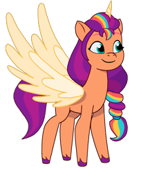 Size: 1398x1586 | Tagged: safe, artist:ben81398, imported from derpibooru, sunny starscout, alicorn, pony, spoiler:g5, alicornified, artificial horn, artificial wings, augmented, female, g5, horn, magic, magic horn, magic wings, mane stripe sunny, mare, my little pony: tell your tale, race swap, simple background, solo, sunnycorn, transparent background, wings