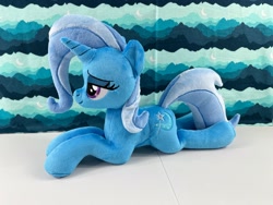 Size: 4032x3024 | Tagged: safe, artist:kazzysart, imported from derpibooru, trixie, pony, irl, lidded eyes, lying down, photo, plushie, prone, solo