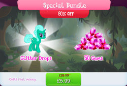 Size: 1265x857 | Tagged: safe, imported from derpibooru, glitter drops, pony, unicorn, bundle, costs real money, english, female, gameloft, gem, horn, mare, mobile game, my little pony: magic princess, numbers, official, sale, solo, text