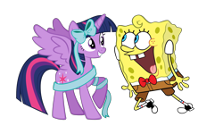 Size: 1920x1080 | Tagged: safe, artist:thxfan2022, imported from derpibooru, twilight sparkle, alicorn, pony, bow, crossover, female, male, nickelodeon, simple background, sponge, spongebob squarepants, spongebob squarepants (character), transparent background, twilight sparkle (alicorn), vector