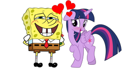 Size: 1920x1080 | Tagged: safe, artist:thxfan2022, imported from derpibooru, twilight sparkle, alicorn, pony, blushing, crossover, crossover shipping, female, heart, love, male, nickelodeon, shipping, simple background, sponge, spongebob squarepants, spongebob squarepants (character), spongetwi, transparent background, twilight sparkle (alicorn)