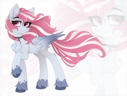 Size: 2000x1500 | Tagged: safe, artist:vird-gi, imported from derpibooru, oc, oc only, oc:evening skies, pegasus, pony, chest fluff, collar, ear fluff, female, folded wings, looking at you, mare, pegasus oc, raised hoof, simple background, solo, white background, wings, zoom layer