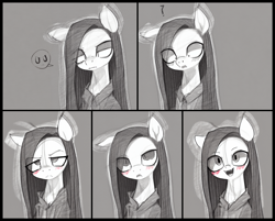 Size: 1973x1584 | Tagged: safe, imported from derpibooru, pinkie pie, pony, ai assisted, ai content, ai generated, anime, blushing, cheering up, clothes, confused, confusion, cute, depression, emote, female, generator:fluffusion, happy, jacket, mare, offscreen character, panel, pinkamena diane pie, pov, prompter:pandela, question mark, sad, sketch, wholesome