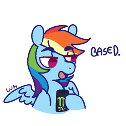 Size: 500x500 | Tagged: safe, artist:smolashecc, imported from derpibooru, rainbow dash, pegasus, pony, based, drink, energy drink, female, meme, simple background, solo, white background