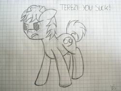 Size: 1280x960 | Tagged: safe, artist:ask-fleetfoot, imported from derpibooru, oc, oc only, pony, graph paper, horns, monochrome, solo, traditional art