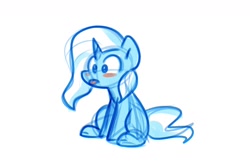 Size: 1250x806 | Tagged: safe, artist:zutcha, imported from derpibooru, trixie, pony, unicorn, blush sticker, blushing, female, mare, simple background, sitting, sketch, solo, tongue out, white background