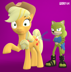 Size: 1906x1920 | Tagged: safe, artist:gradiusfanatic, imported from derpibooru, applejack, oc, anthro, earth pony, pony, 3d, crossover, non-mlp oc, sonic the hedgehog (series), source filmmaker, spanking