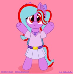 Size: 4481x4519 | Tagged: safe, artist:silvaqular, imported from derpibooru, oc, oc:star beats, pegasus, pony, amulet, belt, belt buckle, bipedal, blue mane, bow, clothes, colored wings, cute, female, geode, happy, jewelry, multicolored hair, multicolored mane, multicolored tail, multicolored wings, necklace, pegasus oc, ponytail, red eyes, red mane, shirt, skirt, smiling, solo, standing, standing on two hooves, tail, wings