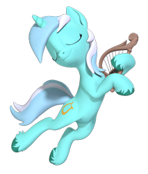 Size: 1700x2000 | Tagged: safe, artist:owlpirate, imported from derpibooru, lyra heartstrings, pony, unicorn, 3d, belly, dexterous hooves, eyes closed, female, hoof hold, lyre, mare, musical instrument, simple background, smiling, solo, source filmmaker, transparent background, unshorn fetlocks