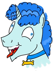 Size: 2010x2717 | Tagged: safe, artist:horsesplease, imported from derpibooru, party favor, pony, unicorn, behaving like a dog, collar, derp, doggie favor, doodle, fangs, i didn't listen, male, panting, pet tag, simple background, solo, stallion, stupid, transparent background