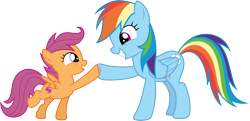 Size: 6177x3000 | Tagged: safe, artist:cloudy glow, imported from derpibooru, rainbow dash, scootaloo, pegasus, pony, crusaders of the lost mark, .ai available, duo, duo female, female, filly, foal, hoofbump, mare, proud, siblings, simple background, sisters, smiling, transparent background, vector