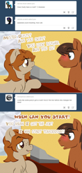 Size: 720x1520 | Tagged: safe, artist:jitterbug-cafe, imported from derpibooru, oc, oc:buttermilk (jitterbug-cafe), oc:dusty (jitterbug-cafe), earth pony, pegasus, pony, blushing, male, stallion, tumblr:jitterbug cafe