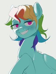 Size: 799x1066 | Tagged: safe, artist:cadillac-dynamite, imported from derpibooru, rainbow dash, pegasus, pony, alternate hairstyle, faic, female, lidded eyes, looking at you, mare, simple background, smiling, smiling at you, smug, smugdash, solo, white background