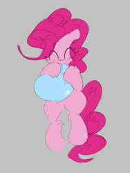 Size: 507x674 | Tagged: safe, artist:parfait, imported from derpibooru, pinkie pie, earth pony, pony, aggie.io, balloon, blushing, eyes closed, gray background, simple background, smiling, solo, that pony sure does love balloons