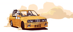 Size: 1280x562 | Tagged: safe, artist:morningbullet, imported from derpibooru, oc, oc only, oc:noot, bird, penguin, pony, bmw, bmw m3, car, driving, e30, simple background, smiling, white background