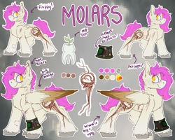 Size: 3000x2400 | Tagged: safe, artist:molars, imported from derpibooru, oc, oc only, oc:molars, pegasus, pony, fallout equestria, branded, cutie mark, dashite, doodle, female, mare, pink mane, pipbuck, ponysona, reference sheet, scar, solo, unshorn fetlocks