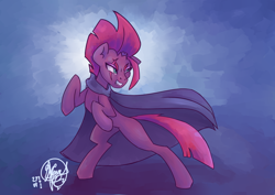 Size: 1600x1130 | Tagged: safe, artist:mannybcadavera, imported from derpibooru, tempest shadow, pony, unicorn, bipedal, broken horn, cape, clothes, female, horn, mare, rearing, scar, solo