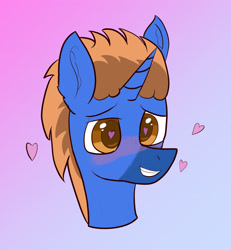 Size: 2977x2753 | Tagged: safe, artist:whytebyte, imported from derpibooru, oc, oc only, oc:retro bit, pony, unicorn, blushing, bust, gradient background, heart, heart eyes, horny, smiling, solo, wingding eyes