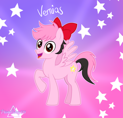 Size: 2100x2013 | Tagged: safe, artist:prismagalaxy514, imported from derpibooru, pegasus, pony, bow, crossover, gradient background, hair bow, ponified, solo, stars, vernias, youtube, youtuber