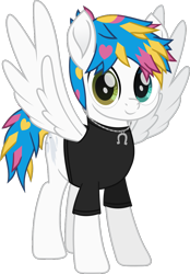 Size: 797x1148 | Tagged: safe, artist:lightningbolt, derpibooru exclusive, imported from derpibooru, pegasus, pony, .svg available, awsten knight, clothes, colored pupils, dyed mane, dyed tail, heterochromia, horseshoes, jewelry, looking at you, male, movie accurate, necklace, ponified, shirt, simple background, smiling, solo, spread wings, stallion, standing, svg, t-shirt, tail, transparent background, vector, waterparks, wings