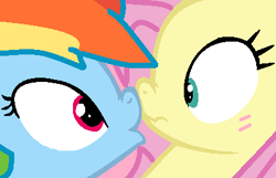 Size: 405x261 | Tagged: safe, artist:jadeharmony, imported from derpibooru, fluttershy, rainbow dash, pony, base used, blushing, boop, eyes closed, female, flutterdash, gift art, imminent kissing, kissy face, lesbian, mare, nose to nose, noseboop, shipping