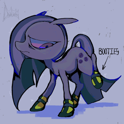 Size: 1080x1080 | Tagged: safe, artist:deviledlobster, imported from derpibooru, marble pie, earth pony, pony, booties, cute, digital art, female, g4, mare, signature, simple background, solo, upset