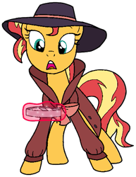 Size: 407x526 | Tagged: safe, artist:noikincade67, imported from derpibooru, sunset shimmer, pony, unicorn, clothes, detective, fedora, female, hat, magnifying glass, simple background, solo, transparent background, trenchcoat