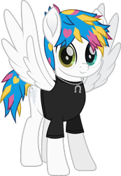 Size: 850x1225 | Tagged: safe, artist:lightningbolt, derpibooru exclusive, imported from derpibooru, pegasus, pony, .svg available, awsten knight, clothes, dyed mane, dyed tail, heterochromia, horseshoes, jewelry, looking at you, male, movie accurate, necklace, ponified, shirt, simple background, smiling, solo, spread wings, stallion, standing, svg, t-shirt, tail, transparent background, vector, waterparks, wings