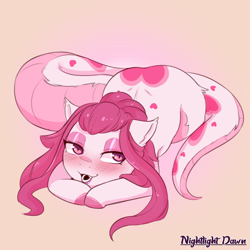 Size: 1200x1200 | Tagged: safe, artist:nightlight dawn, imported from derpibooru, oc, oc:velvet passion, lamia, original species, snake, snake pony, blushing, solo