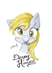 Size: 3508x4961 | Tagged: safe, artist:memprices, imported from derpibooru, derpy hooves, pegasus, pony, blushing, bust, clip studio paint, cross-eyed, digital art, ear fluff, front view, open mouth, open smile, pencil, pencil drawing, portrait, shading, simple background, smiling, solo, traditional art, white background