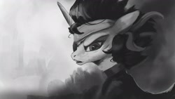 Size: 1920x1080 | Tagged: safe, artist:hierozaki, imported from derpibooru, twilight sparkle, alicorn, pony, bandana, clothes, eyepatch, female, future twilight, grayscale, metal gear, monochrome, solid sparkle, solo