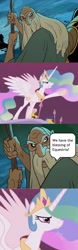 Size: 779x2494 | Tagged: safe, edit, edited screencap, imported from derpibooru, screencap, princess celestia, the cutie re-mark, comic, merlin, screencap comic, speech bubble, staff, unicorn warriors eternal