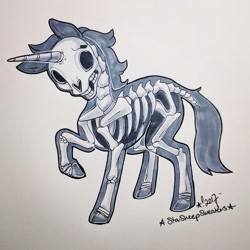 Size: 1280x1280 | Tagged: safe, artist:starsheepsweaters, imported from derpibooru, oc, oc only, pony, unicorn, bone, inktober 2017, simple background, skeleton, traditional art, x-ray picture