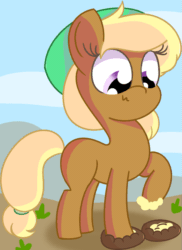 Size: 799x1100 | Tagged: artist needed, source needed, safe, imported from derpibooru, oc, oc only, oc:tater trot, earth pony, pony, animated, earth pony oc, female, food, gif, hat, potato, solo, stomping