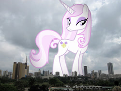 Size: 1600x1200 | Tagged: safe, artist:90sigma, edit, editor:jaredking779, imported from derpibooru, fleur-de-lis, pony, unicorn, female, giant pony, giant unicorn, giantess, highrise ponies, irl, kenya, macro, mare, mega giant, nairobi, photo, ponies in real life, solo