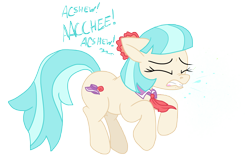 Size: 12000x7648 | Tagged: safe, artist:anyponedrawn, imported from derpibooru, coco pommel, earth pony, pony, absurd resolution, ascot, collar, cute, eyes closed, female, gritted teeth, mare, mucus, nostril flare, nostrils, png, simple background, sneeze cloud, sneezing, sneezing fit, snot, spit, spray, teeth, transparent background