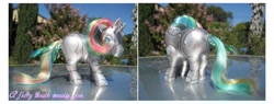 Size: 2125x806 | Tagged: safe, artist:noelle23, imported from derpibooru, photographer:noelle23, pony, robot, robot pony, unicorn, butt, customized toy, g1, horn, irl, outdoors, photo, plot, ponified, robot unicorn attack, solo, tail, tail wrap, toy, tree