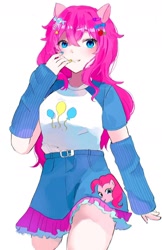 Size: 1080x1671 | Tagged: safe, artist:pekorinko0810, imported from derpibooru, pinkie pie, human, equestria girls, alternate hairstyle, female, human coloration, pale skin, ponied up, simple background, solo, white background