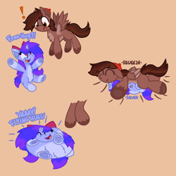 Size: 5000x5000 | Tagged: safe, artist:silvaqular, imported from derpibooru, oc, oc:autumn rosewood, oc:qular, pegasus, unicorn, bow, flattened, flattening, fluffy, happy, hat, hug, squeezing, squished