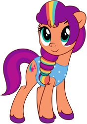 Size: 2212x3148 | Tagged: safe, artist:c1trine, artist:loladreamteam, imported from derpibooru, sunny starscout, earth pony, pony, spoiler:g5, clothes, g4, g5, g5 to g4, generation leap, mane stripe sunny, simple background, solo, swimsuit, transparent background