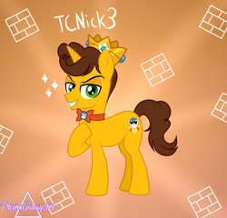 Size: 2100x2013 | Tagged: safe, artist:prismagalaxy514, imported from derpibooru, piplup, pony, unicorn, bowtie, crossover, crown, jewelry, pokémon, ponified, princess daisy, regalia, solo, tcnick3, youtube, youtuber