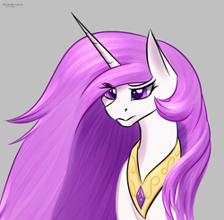 Size: 1774x1747 | Tagged: safe, artist:renarde-louve, imported from derpibooru, princess celestia, alicorn, pony, bust, female, gray background, mare, peytral, pink-mane celestia, portrait, signature, simple background, solo, younger