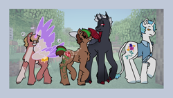 Size: 4998x2833 | Tagged: safe, artist:hederacea, imported from derpibooru, alicorn, changeling, earth pony, pony, unicorn, ethoslab, grian, mcyt, ponified, red changeling, scott smajor, smallishbeans