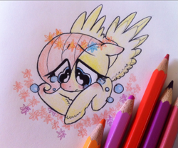 Size: 987x826 | Tagged: safe, artist:kluzart, imported from derpibooru, fluttershy, pony, solo, teary eyes, traditional art