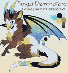 Size: 1569x1683 | Tagged: safe, artist:hioshiru, imported from derpibooru, oc, oc only, oc:fengzi diamondfang, dragon, claws, color palette, dragon wings, female, gradient background, horns, paws, reference sheet, solo, wings