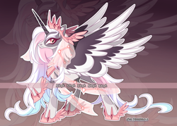 Size: 4359x3122 | Tagged: safe, artist:gkolae, imported from derpibooru, oc, oc only, alicorn, pony, alicorn oc, colored wings, hoof shoes, horn, raised hoof, two toned wings, wings, zoom layer
