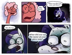 Size: 2885x2220 | Tagged: safe, artist:punkittdev, imported from derpibooru, rarity, oc, pony, unicorn, comic, dialogue, glasses, happy